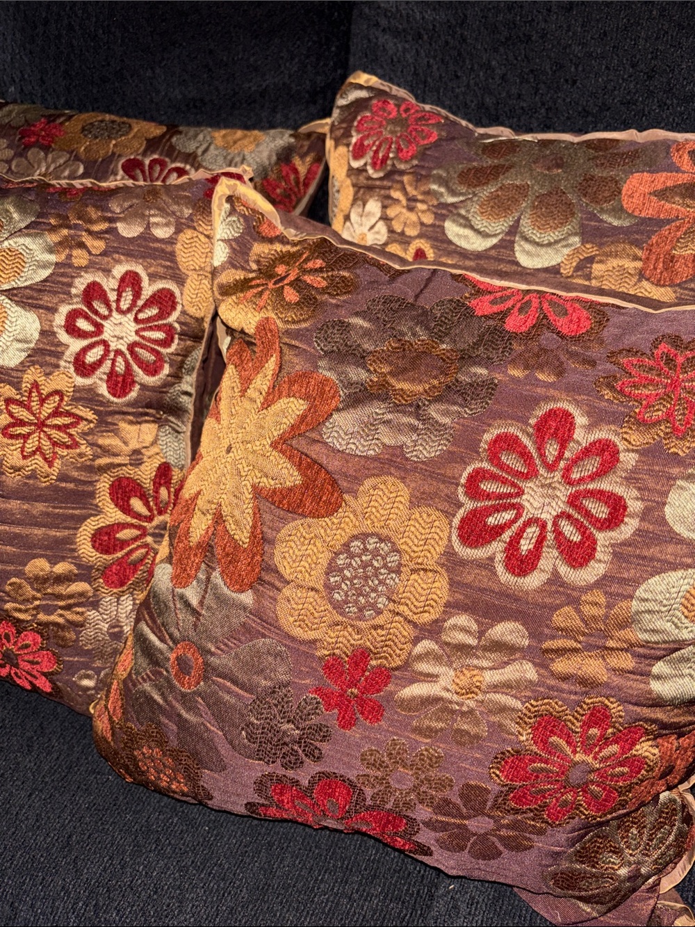 Pier 1 decorative throw pillow set of 4 embroidered red brown gold